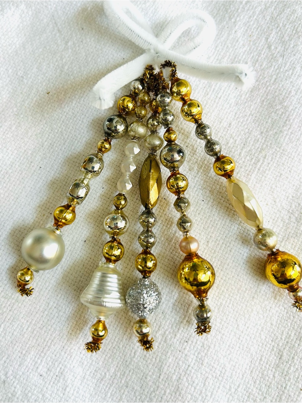 Mini Vintage Repurposed  holiday Christmas ornaments, mercury Glass bead icicle